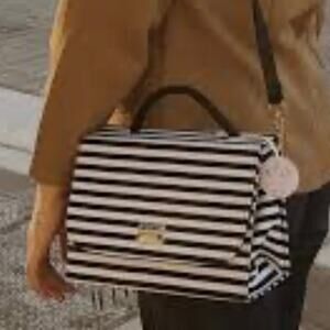 BELO HORIZONTE | Navy White Nautical Satchel Long Strap Handle Bag Purse Hampton